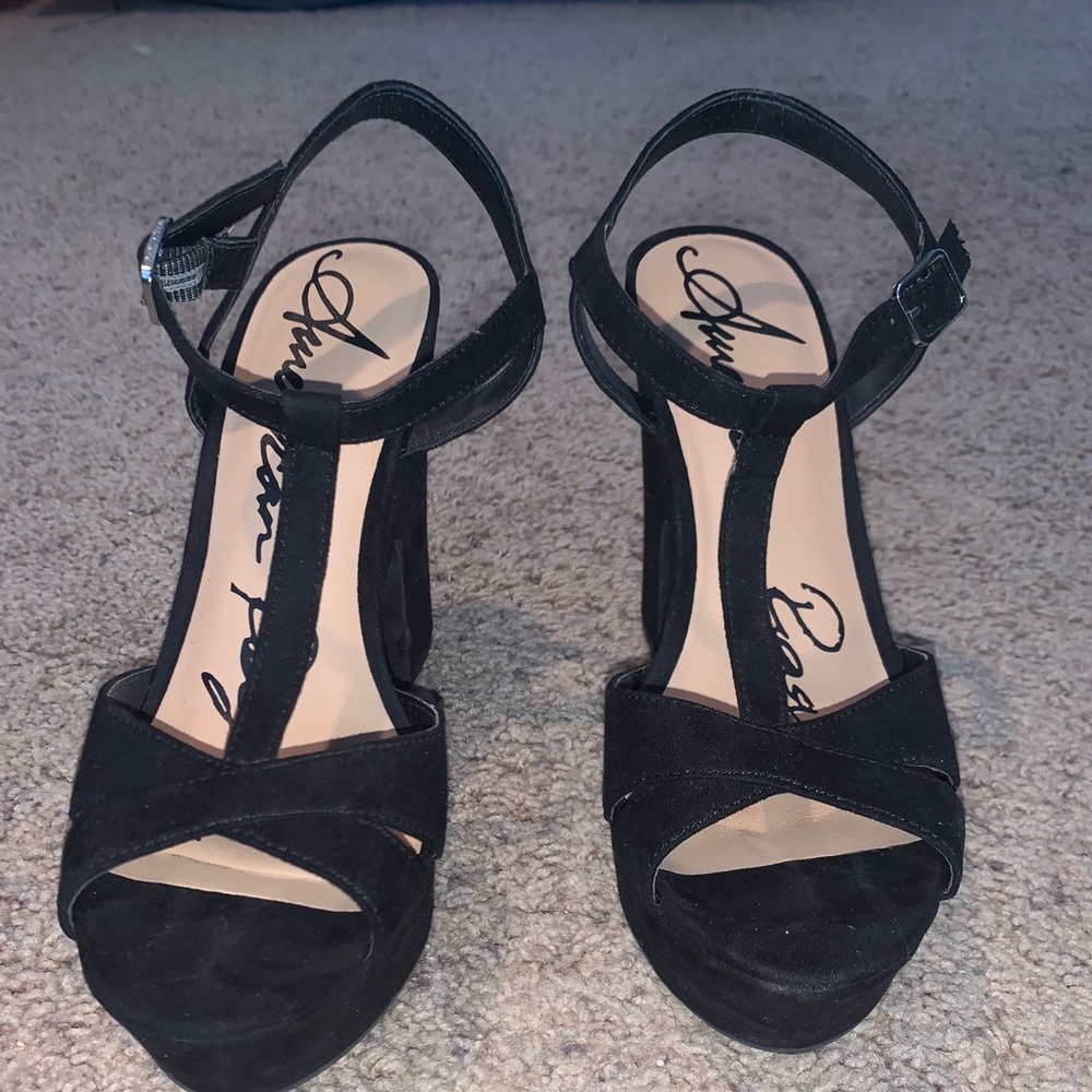 Black strap platform heels